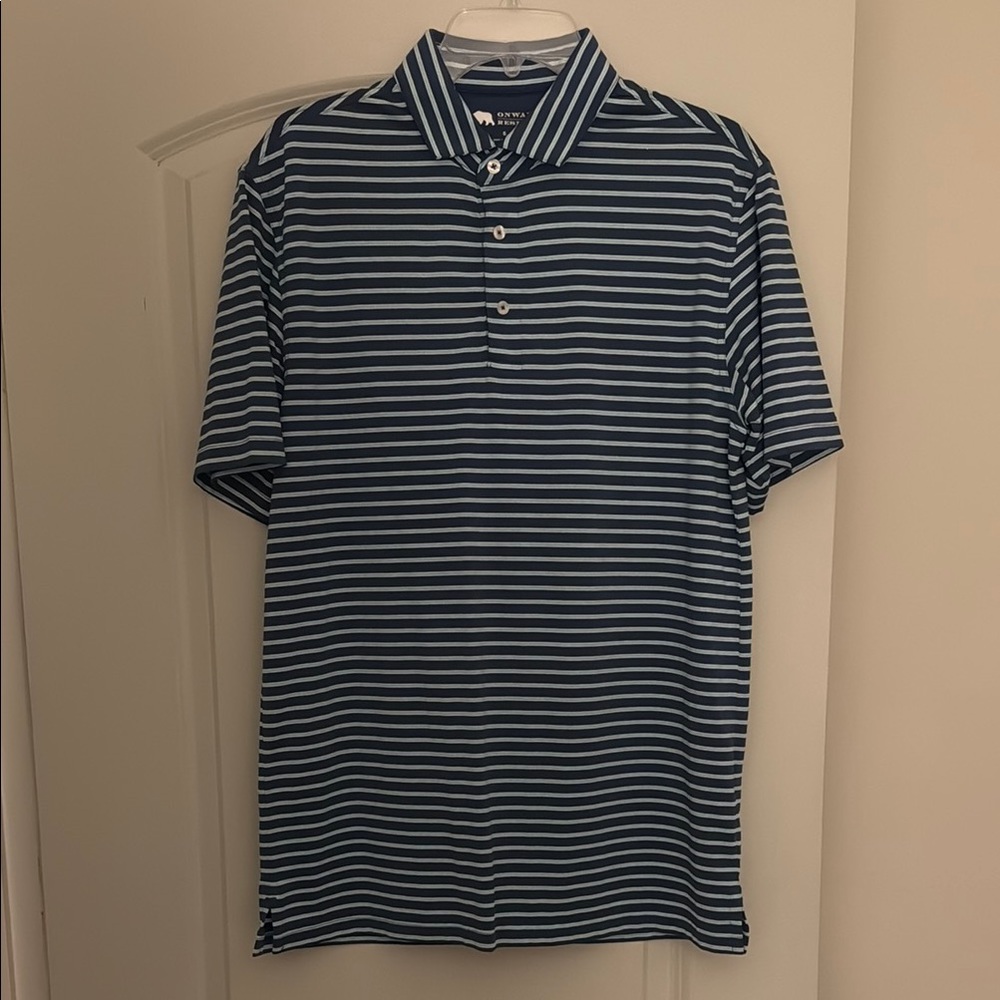 Men's Onward Reserve Blue Striped Performance Polo Shirt